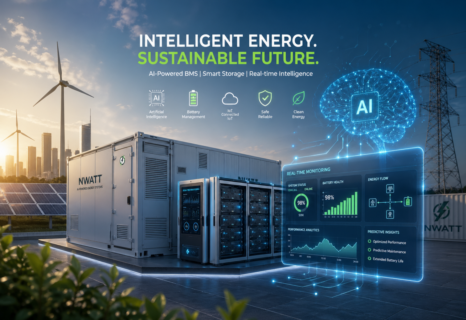 Intelligent energy system with battery, AI and cloud connectivity